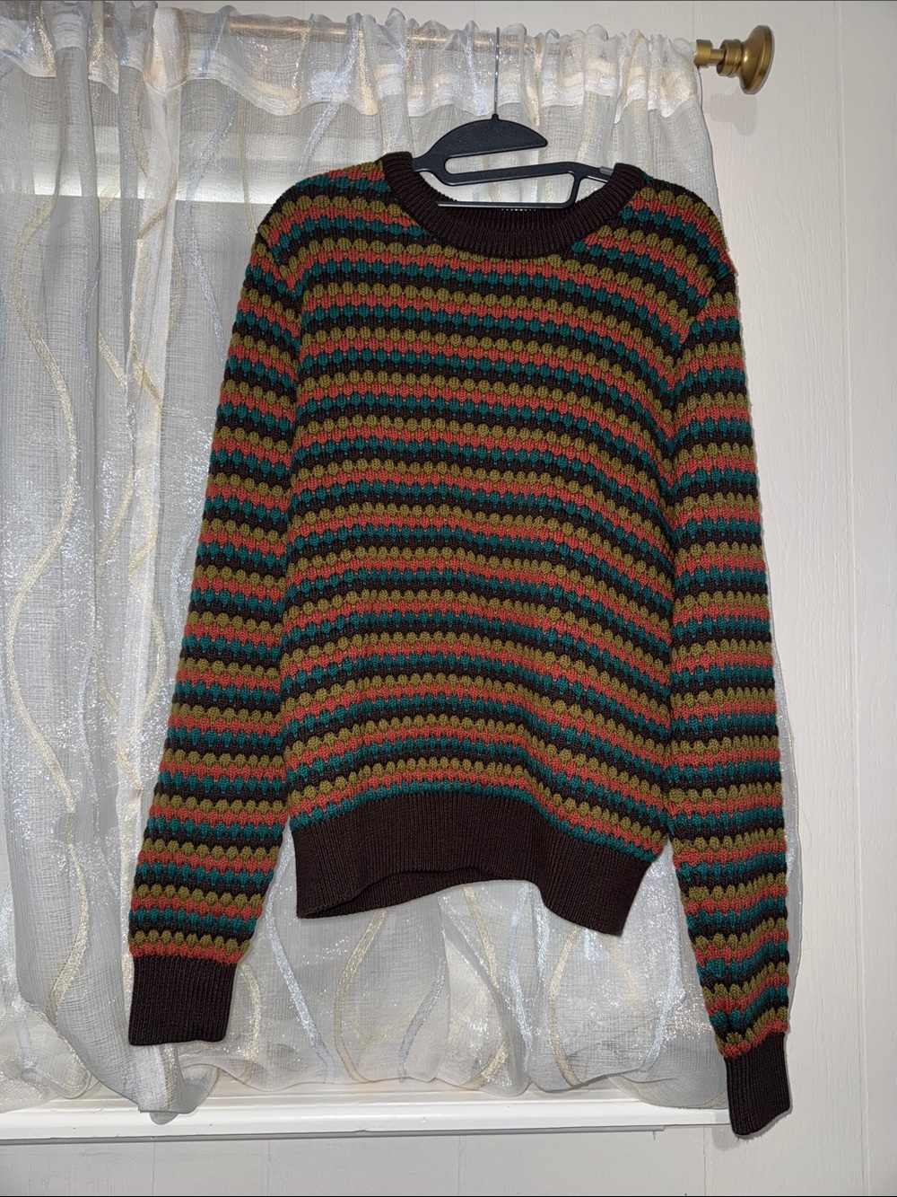 Princess Highway Multistripe Crewneck Sweater in Brown, Green, Red